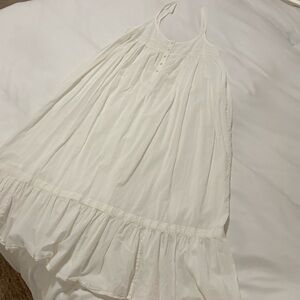 THE GREAT. Cream Midi Dress with Ruffle Hem